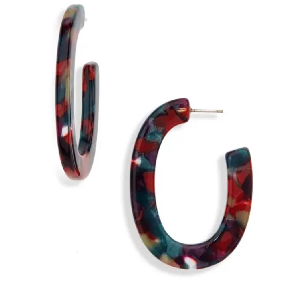 Madewell Oval Acetate Hoop Earrings red/navy multi NWT